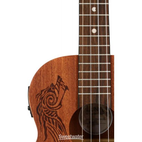  Luna Henna Dragon Mahogany Baritone Ukulele - Natural