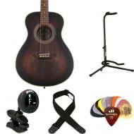 Luna Art Vintage Folk Acoustic Guitar Essentials Bundle - Distressed Vintage Brownburst