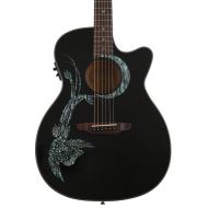 Luna Fauna Phoenix Acoustic-electric Guitar - Classic Black with Abalone Phoenix & Crescent Moon