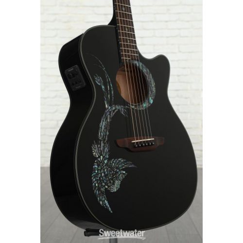  Luna Fauna Phoenix Acoustic-electric Guitar - Classic Black with Abalone Phoenix & Crescent Moon