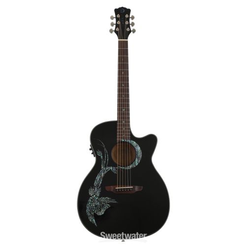  Luna Fauna Phoenix Acoustic-electric Guitar - Classic Black with Abalone Phoenix & Crescent Moon