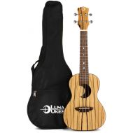 Luna Crescent Black and White Ebony Concert Ukulele - Natural