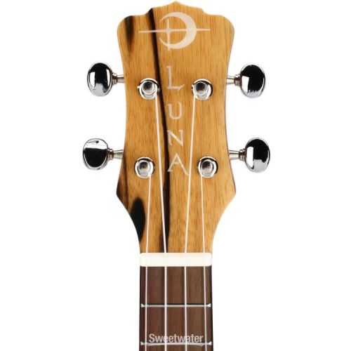  Luna Crescent Black and White Ebony Concert Ukulele - Natural