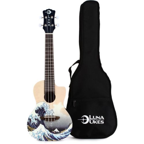  Luna Great Wave Concert Ukulele Essentials Bundle - Great Wave Graphic