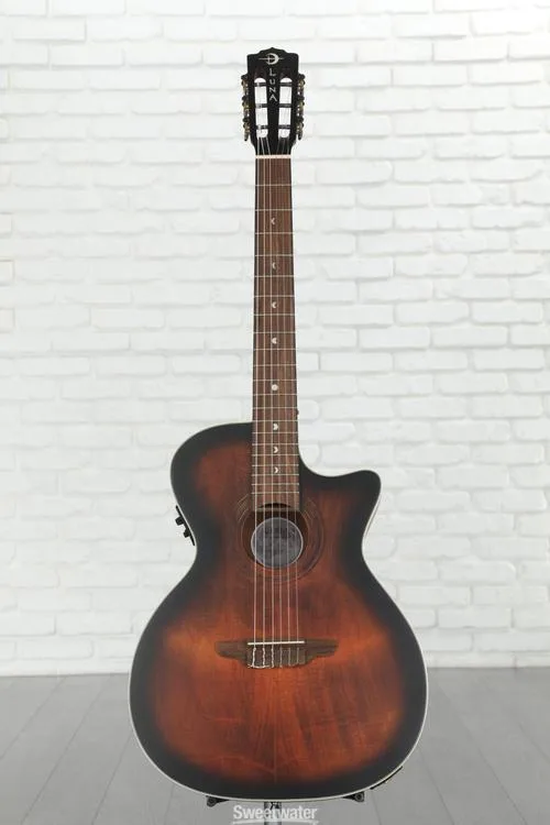  Luna Art Vintage Nylon String Acoustic-electric Guitar - Distressed Brown Burst