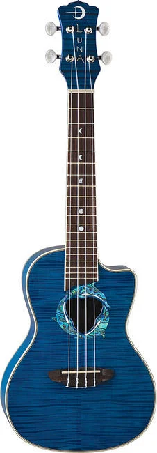  Luna Dolphin Flamed Maple Concert Ukulele - Transparent Blue