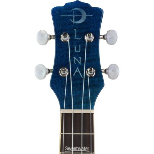  Luna Dolphin Flamed Maple Concert Ukulele - Transparent Blue