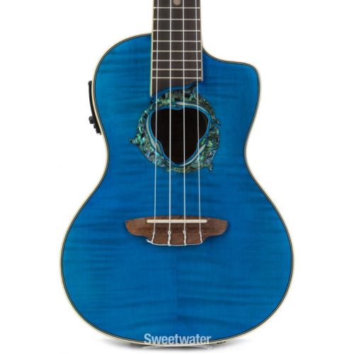  Luna Dolphin Flamed Maple Concert Ukulele - Transparent Blue