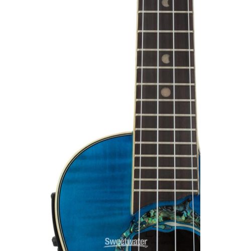  Luna Dolphin Flamed Maple Concert Ukulele - Transparent Blue