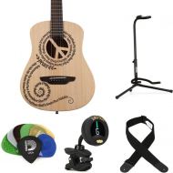 Luna Safari Peace Travel Guitar Essentials Bundle - Satin Natural