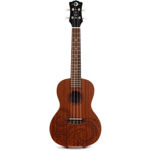  Luna Tattoo Mahogany Concert Ukulele Essentials Bundle - Satin Natural