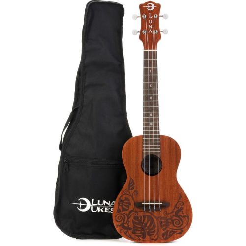  Luna Lizard Mahogany Concert Ukulele Essentials Bundle - Satin Natural