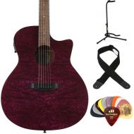 Luna Gypsy, Quilted Ash Acoustic-Electric Guitar Essentials Bundle - Transparent Purple