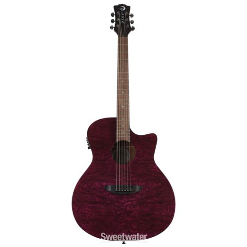  Luna Gypsy, Quilted Ash Acoustic-Electric Guitar Essentials Bundle - Transparent Purple