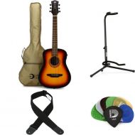 Luna Safari Tribal Left-handed Travel Acoustic-electric Guitar Essentials Bundle - Tobacco Sunburst Satin