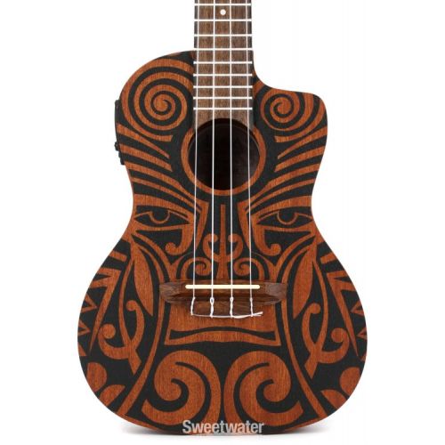  Luna Tribal Mahogany Concert Cutaway Ukulele A/E - Satin Natural