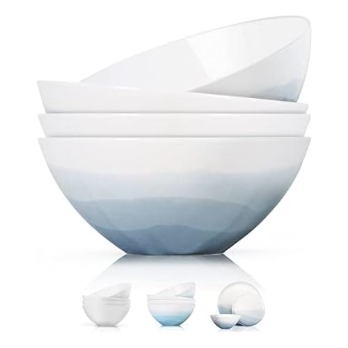  [아마존베스트]Luna 4PC 6.75, 32 ounces Glacial Porcelain Bowls | Microwave safe bowl l Cereal bowls | Pasta bowl | Large soup bowl | ceramic bowl | Kitchen bowls | salad bowl set