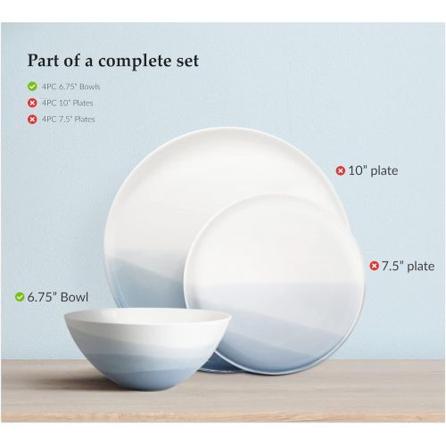  [아마존베스트]Luna 4PC 6.75, 32 ounces Glacial Porcelain Bowls | Microwave safe bowl l Cereal bowls | Pasta bowl | Large soup bowl | ceramic bowl | Kitchen bowls | salad bowl set