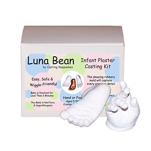  [아마존베스트]Luna Bean Infant Plaster Statue Casting Keepsake Kit - Cast Baby Hand & Foot (0-9M) (Clear Glaze)