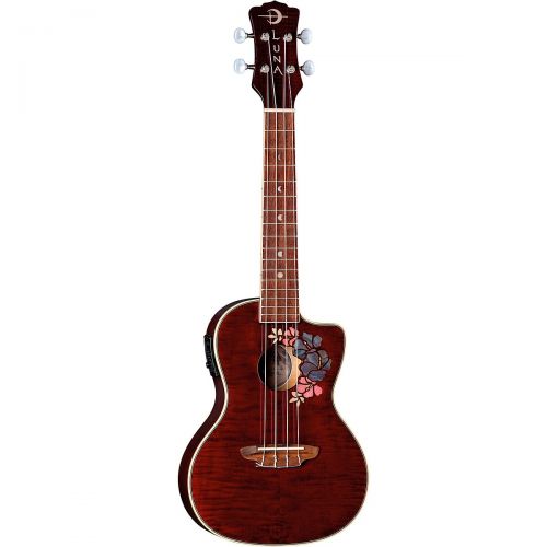  Luna Guitars},description:The Luna Guitars Flora Concert Ukulele is graced with hibiscus and plumeria inlays around the soundhole. Hibiscus is the national flower of Hawaii. Becaus