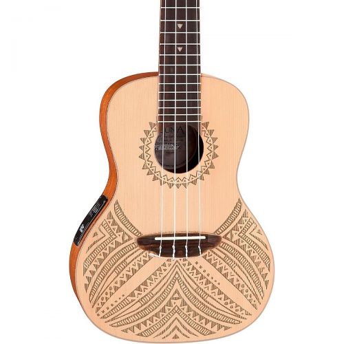  Luna Guitars},description:This solid spruce top electric ukulele is outfitted with a tapa design design by Alex Morgan. Tapa is a bark cloth traditionally made in the Pacific islan