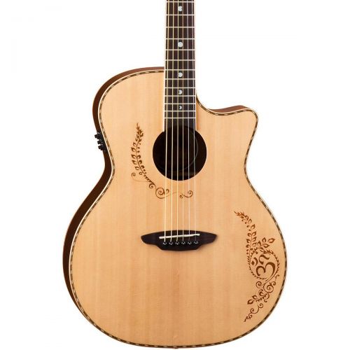  Luna Guitars},description:The Vicki Genfan Signature features a solid sitka top with a laser-etched Om Henna design by renown Henna artist, Alex Morgan. Satin gold grover tuners, t