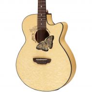 Luna Guitars},description:An abalone butterfly alights on a delicate mother-of-pearl flower at the soundhole of this charming instrument. The butterfly is a powerful symbol of pote