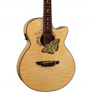 Luna Guitars},description:An abalone butterfly alights on a delicate mother-of-pearl flower at the sound hole of this charming instrument. The butterfly is a powerful symbol of pot