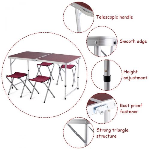  Lunanice lunanice Folding Aluminum Camping Outdoor Table Adjustable with 4 Chairs Picnic Set New