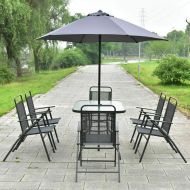 Lunanice lunanice New Gray furniture set perfect for patio garden deck & pool side 8 PCS Outdoor 6 Folding Chairs:26.4x20.5x34.6(LXWXH) Table:47.2X23.6X28.0(LXWXH) with Umbrella:82.6x80.7(D