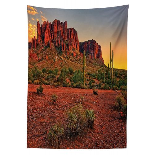  Lunarable Saguaro Outdoor Tablecloth, Colorful Sunset View of The Desert and Mountains Near Phoenix Arizona USA, Decorative Washable Picnic Table Cloth, 58 X 104, Red Green Yellow