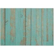 Lunarable Aqua Cutting Board, Worn out Wooden Planks Faded Paint Marks Vintage Grunge Hardwood Image Rustic Design, Decorative Tempered Glass Cutting and Serving Board, Large Size, Aqua Tan