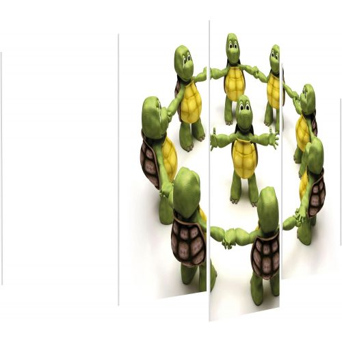  Lunarable Reptile 5 Panels Acrylic Glass Wall Art, Ninja Turtles Dancing Tortoise Team Relax Fun Happiness Theme, Accent for Living Room, Bedroom and Dorm, 60 x 30, Green White Bro