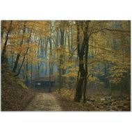 Lunarable Fall Tree Cutting Board, Autumn Fall Trees with Faded Shedding Leaves and Cabin Lodge Cottage Life Theme, Decorative Tempered Glass Cutting and Serving Board, Small Size,