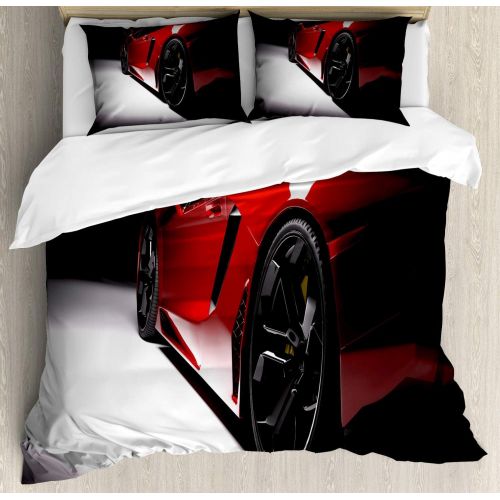  Lunarable Nursery Duvet Cover Set Twin Size, Modern Speed Sport Car Fancy Vivid Toned Exquisite Stylized Automobile Image, Decorative 2 Piece Bedding Set with 1 Pillow Sham, Black