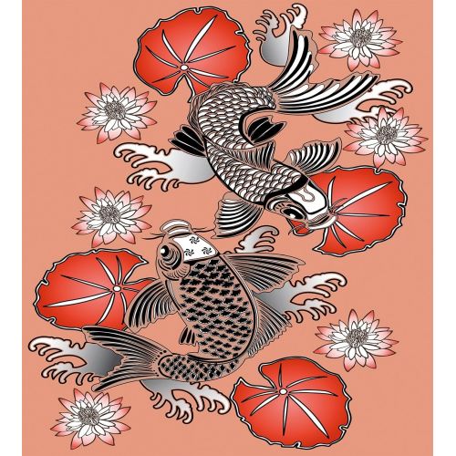  Lunarable Koi Fish Duvet Cover Set Queen Size, Sakura Blossom in Japan with Sacred Creature Asian Culture Lovely Nature Orient, Decorative 3 Piece Bedding Set with 2 Pillow Shams,