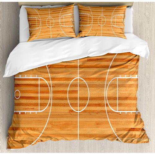  Lunarable Boys Room Duvet Cover Set Queen Size, Basketball in the Street Theme Two Players on Grungy Damaged Backdrop, Decorative 3 Piece Bedding Set with 2 Pillow Shams, Pale Blue