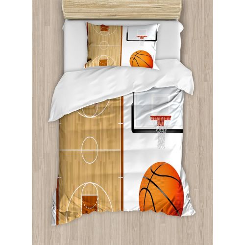  Lunarable Boys Room Duvet Cover Set Queen Size, Basketball in the Street Theme Two Players on Grungy Damaged Backdrop, Decorative 3 Piece Bedding Set with 2 Pillow Shams, Pale Blue