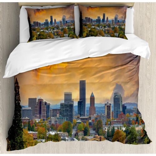  Lunarable Boys Room Duvet Cover Set Queen Size, Basketball in the Street Theme Two Players on Grungy Damaged Backdrop, Decorative 3 Piece Bedding Set with 2 Pillow Shams, Pale Blue