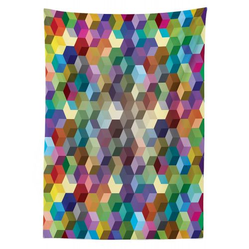  Lunarable Abstract Outdoor Tablecloth, Colorful Vibrant Cubes Mosaic Party Festive Theme Modern Fun Geometric Artwork, Decorative Washable Picnic Table Cloth, 58 X 84 inches, Multi