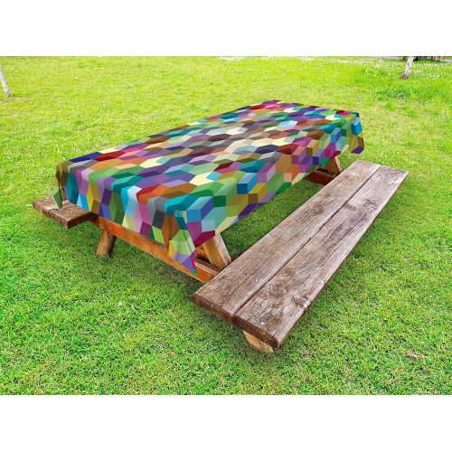  Lunarable Abstract Outdoor Tablecloth, Colorful Vibrant Cubes Mosaic Party Festive Theme Modern Fun Geometric Artwork, Decorative Washable Picnic Table Cloth, 58 X 84 inches, Multi