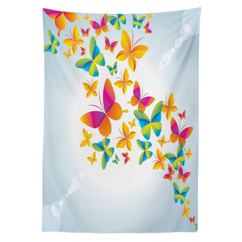  Lunarable Butterflies Outdoor Tablecloth, Colorful Butterfly Silhouettes Spring Summer Festive Season Abstract Nature, Decorative Washable Picnic Table Cloth, 58 X 104 inches, Mult