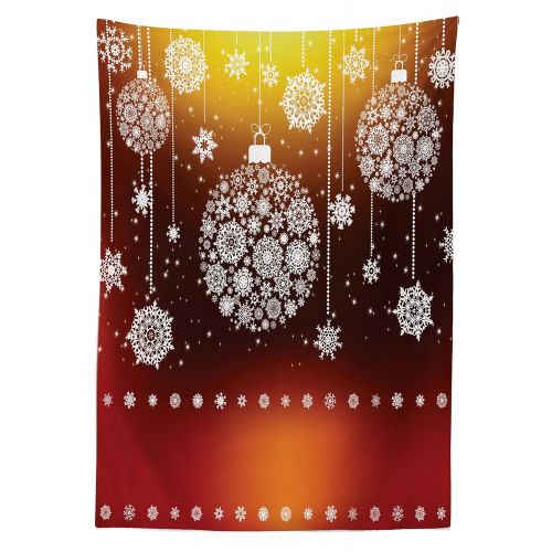  Lunarable Christmas Outdoor Tablecloth, Snowflakes Shaped Xmas Balls Graphic Design Classical Festive Celebration, Decorative Washable Picnic Table Cloth, 58 X 104 Inches, Yellow O