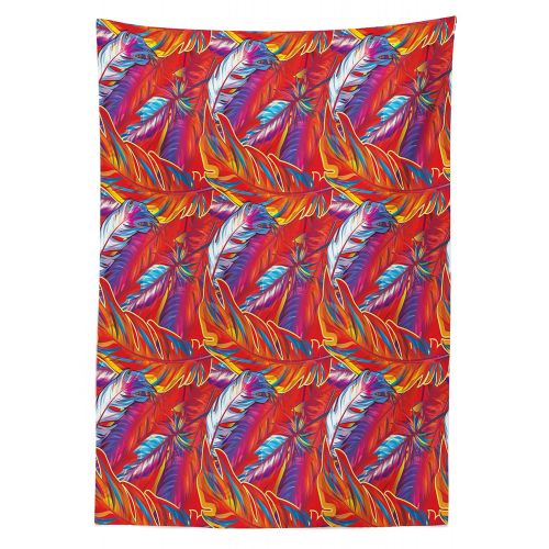  Lunarable Parrots Outdoor Tablecloth, Exotic Feather Carnival Festive Season Vacation Travel Boho Style Art, Decorative Washable Picnic Table Cloth, 58 X 104 Inches, Red Violet Blu