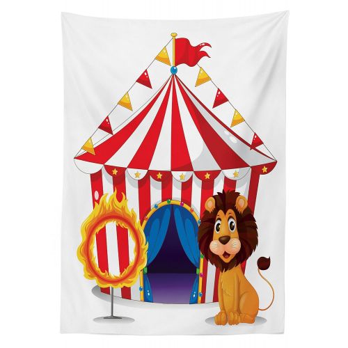  Lunarable Circus Outdoor Tablecloth, Funny Clowns at The Circus Print Festive Hoop Amusement Cheering Traditional, Decorative Washable Picnic Table Cloth, 58 X 120 Inches, Bllue Wh