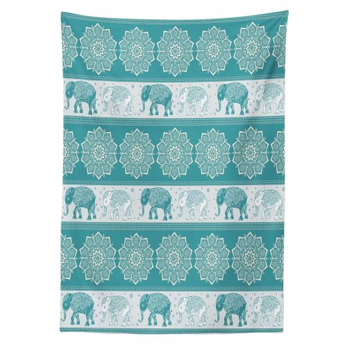  Lunarable Animal Outdoor Tablecloth, Ethnic Style Pattern Elephant Tradition Eastern Vintage Oriental Curve Festive, Decorative Washable Picnic Table Cloth, 58 X 104 Inches, Teal P