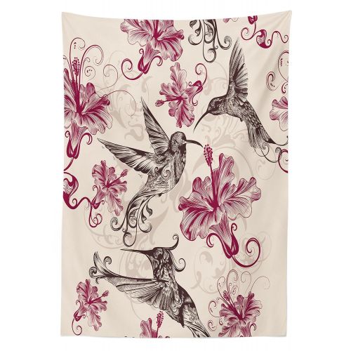 Lunarable Hummingbirds Outdoor Tablecloth, Birds and Flowers Swirl Flourish Festive Antique Old Ornament Pattern, Decorative Washable Picnic Table Cloth, 58 X 104 Inches, Cream Mar