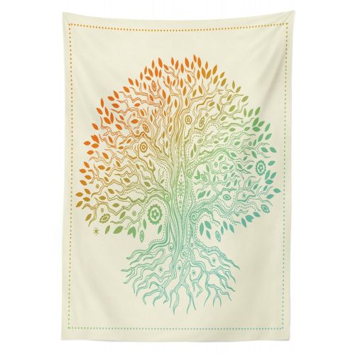  Lunarable Tree of Life Outdoor Tablecloth, Vintage Tree of Life Pattern Tribal Cultural Symbol Mandala Festive, Decorative Washable Picnic Table Cloth, 58 X 104 Inches, Cream Orang