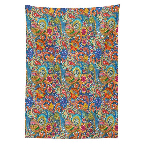  Lunarable Paisley Outdoor Tablecloth, Colorful Flowers Exotic Fantasy Flourish Hippie Youth Summer Theme, Decorative Washable Picnic Table Cloth, 58 X 120, Multicolor