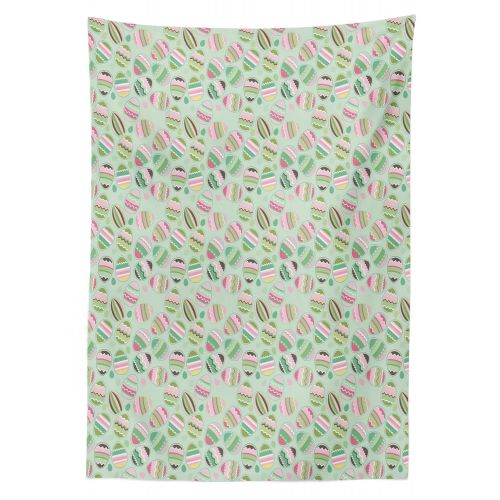  Lunarable Green Outdoor Tablecloth, Festive Feast Bunnies Rabbits with Egg in Spring Image, Decorative Washable Picnic Table Cloth, 58 X 84 Inches, Pistachio Green Pale Pink and Br